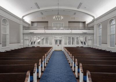 Pews in the sanctuary for Fox Point Lutheran Church.