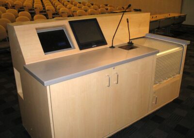 Wooden Classroom Podium with Microphones