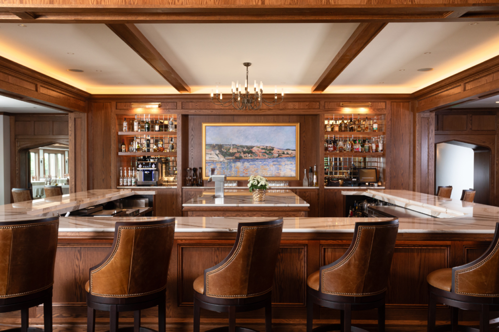 A custom wood bar at Westmoor Country Club.